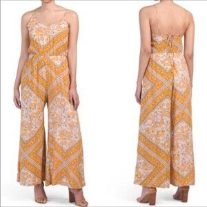 Jaase Boho Marigold Bandana Jumpsuit Wide Leg Sz XL Retro Sleeveless